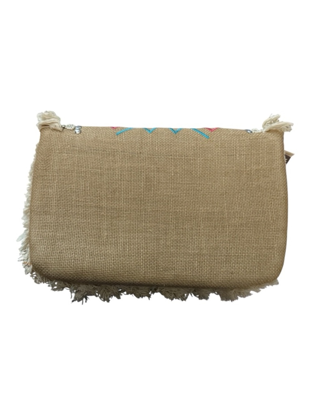 Antik Kraft Beige Jute Embroidered Fringe Crossbody Bag Boho Western Festival - Picture 3 of 7